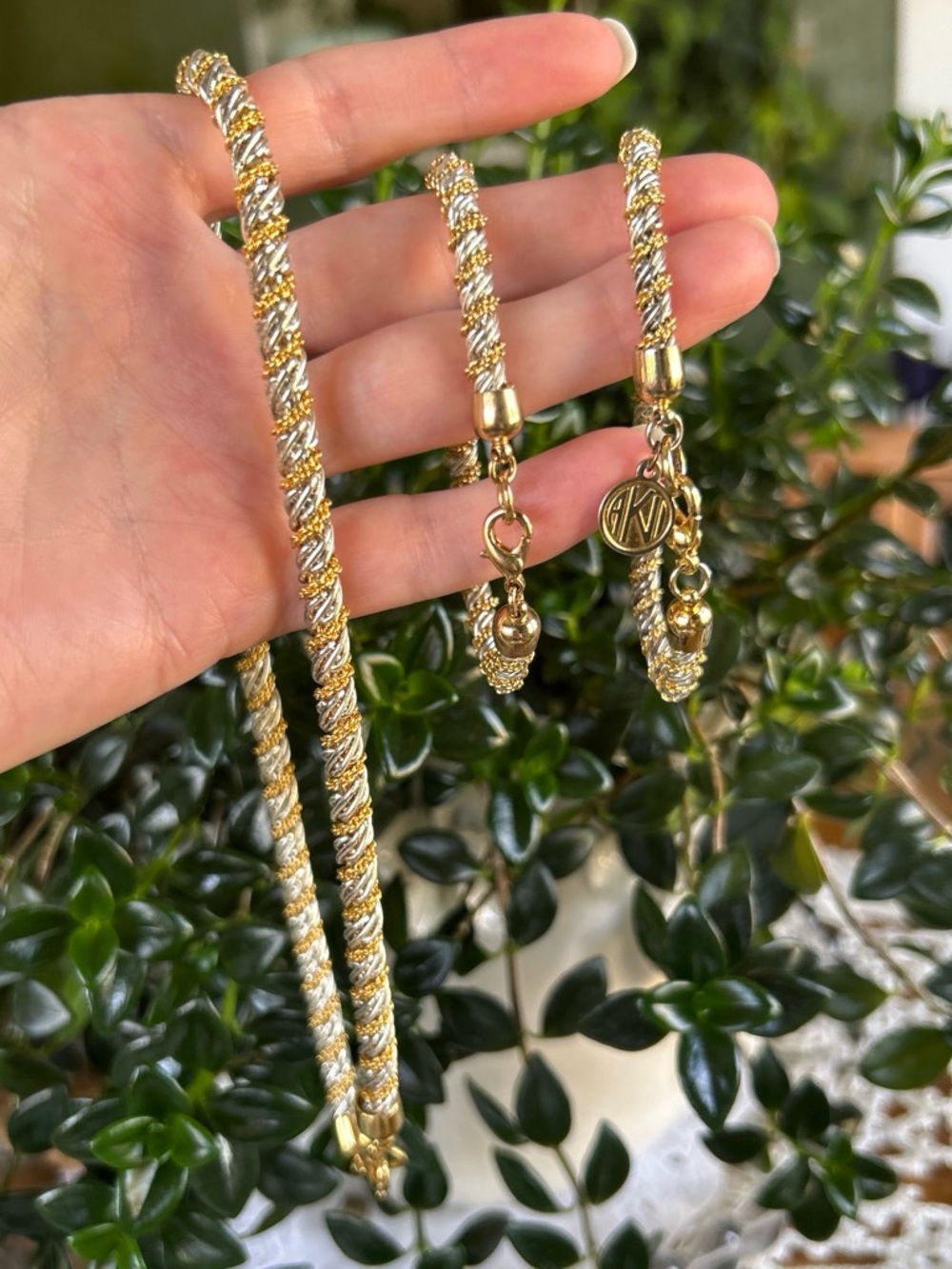 Gold and Silver Twisted Rope Necklace and Bracelet Set